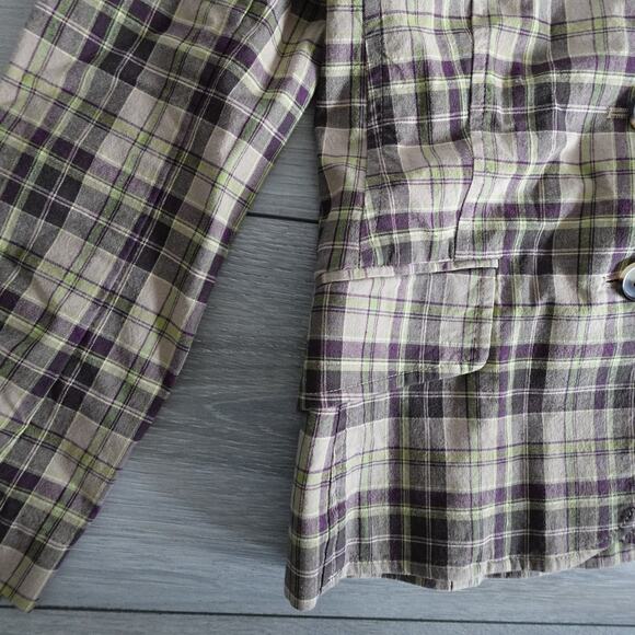 Vintage Theory Plaid Cotton Triple Button Blazer Clueless 90s Y2K Made in USA - Picture 6 of 12